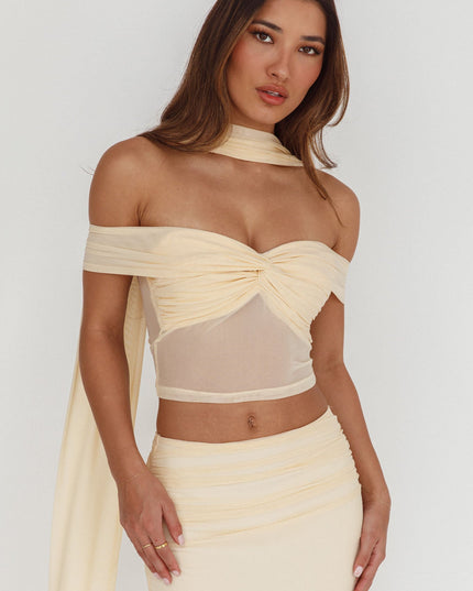 Cream Lights Off-Shoulder Crop Top