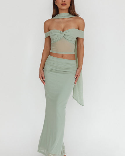 Sage Lights Off-Shoulder Crop Top