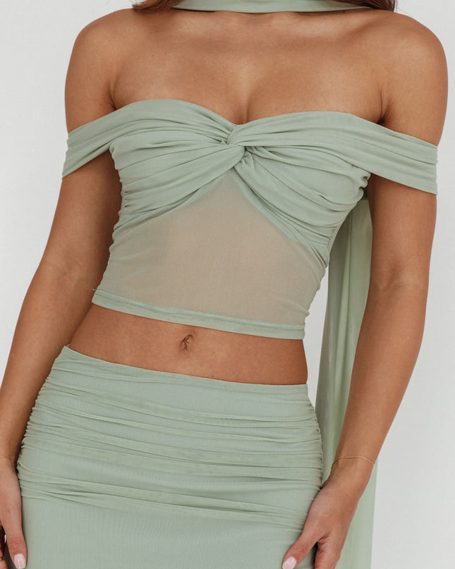 Sage Lights Off-Shoulder Crop Top