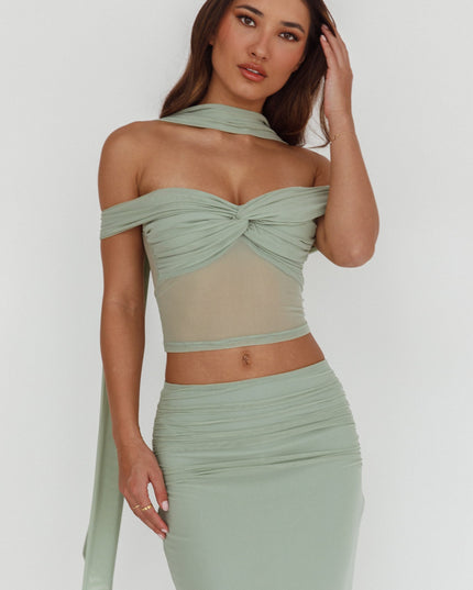 Sage Lights Off-Shoulder Crop Top