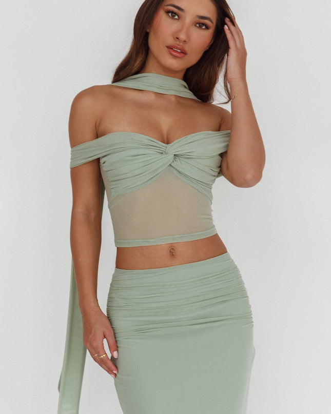 Sage Lights Off-Shoulder Crop Top