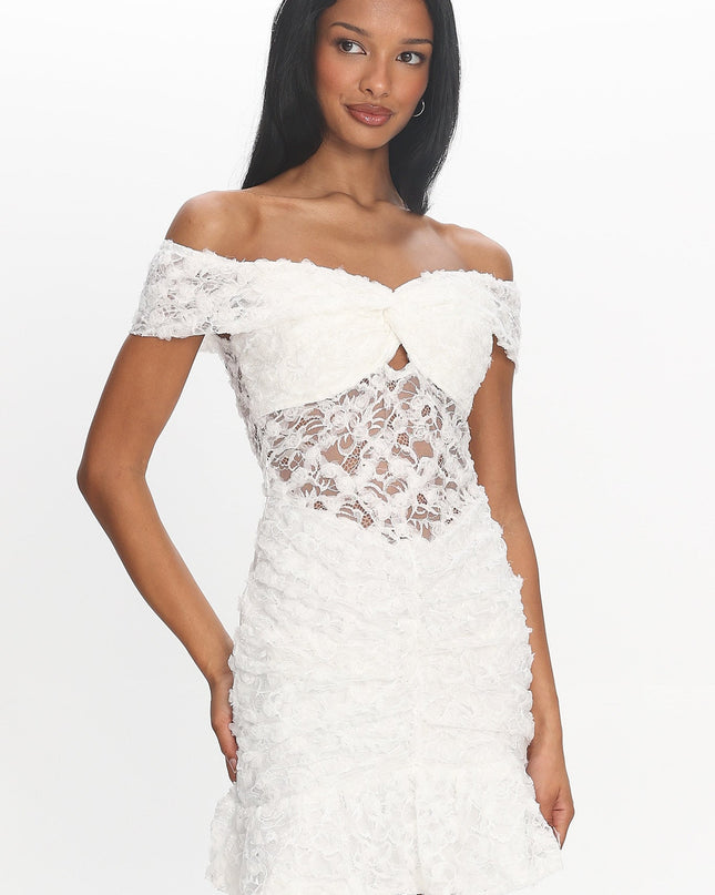White Lights Off-Shoulder Lace Mini Dress