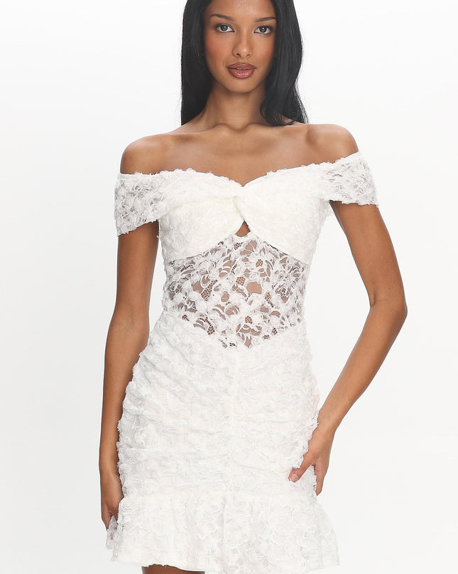 White Lights Off-Shoulder Lace Mini Dress