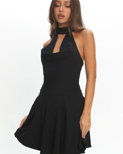 Black Cowl Halterneck Mini Dress