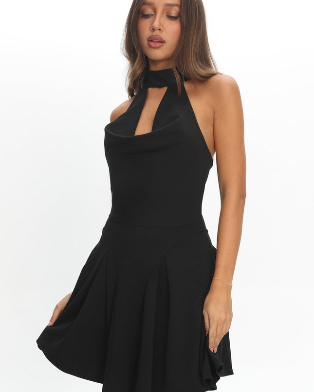 Black Cowl Halterneck Mini Dress