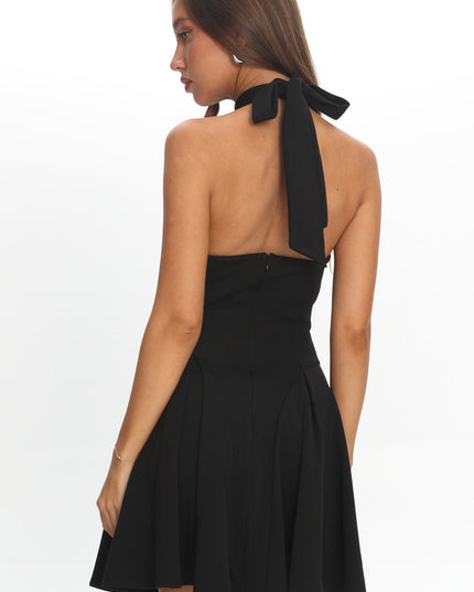 Black Cowl Halterneck Mini Dress