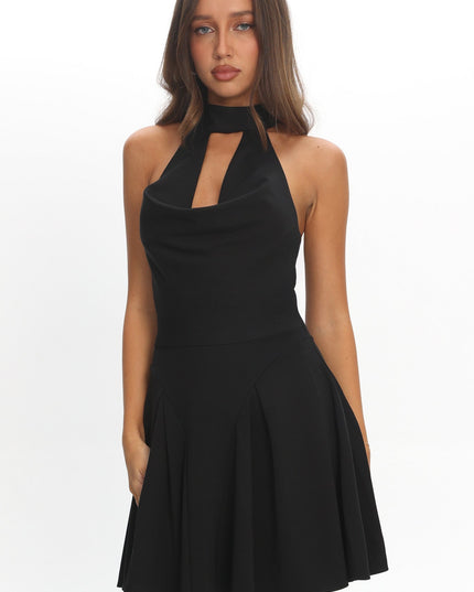 Black Cowl Halterneck Mini Dress