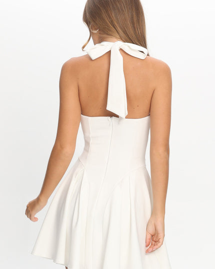 White Cowl Halterneck Mini Dress