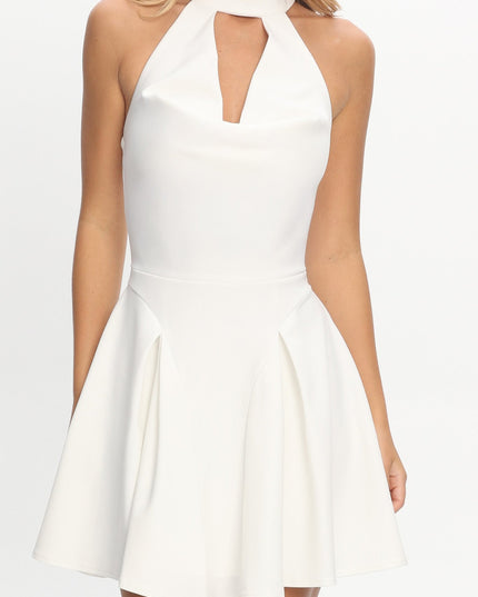White Cowl Halterneck Mini Dress