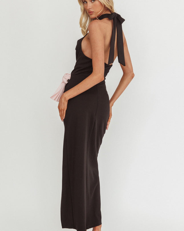 Black Cowl Halterneck Maxi Dress