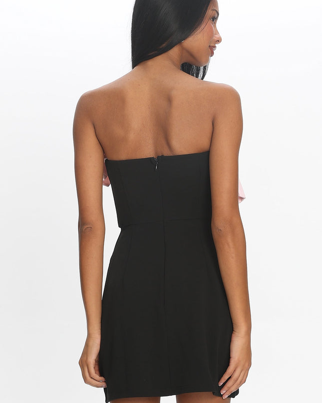 Black Strapless Concertina Decoration Mini Dress