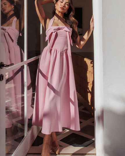 Bow Halter Maxi Dress Pink Sorbet