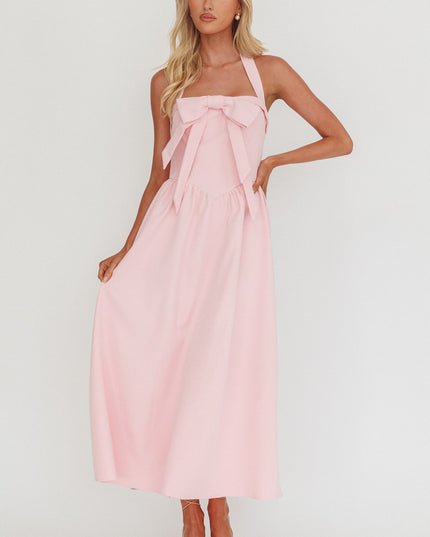 Bow Halter Maxi Dress Pink Sorbet