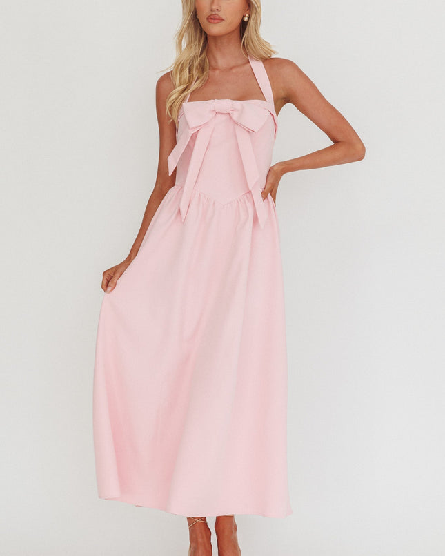 Bow Halter Maxi Dress Pink Sorbet