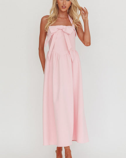 Bow Halter Maxi Dress Pink Sorbet