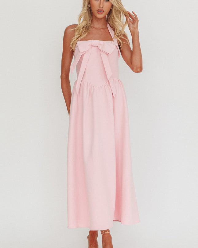 Bow Halter Maxi Dress Pink Sorbet