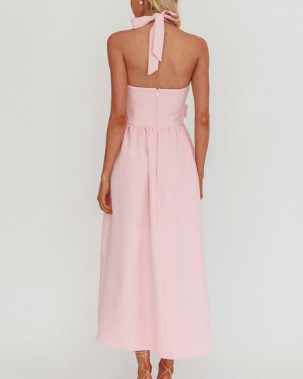 Bow Halter Maxi Dress Pink Sorbet