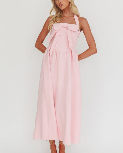 Bow Halter Maxi Dress Pink Sorbet