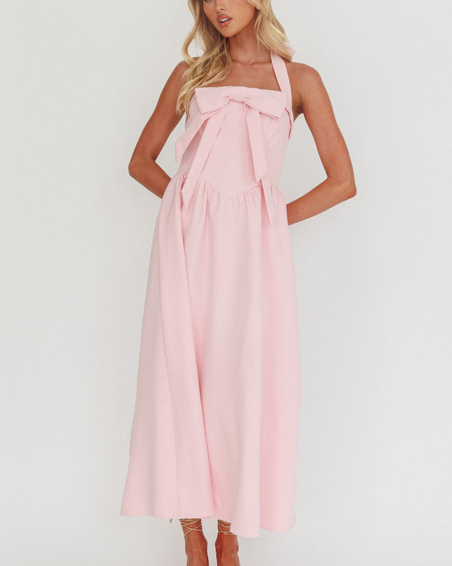 Bow Halter Maxi Dress Pink Sorbet