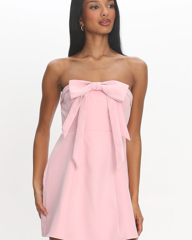 Strapless Bow Bust Mini Dress Pink Sorbet