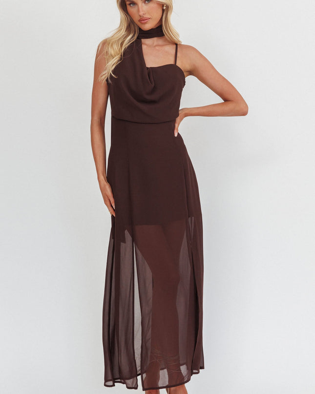Chocolate Neck Scarf Maxi Dress