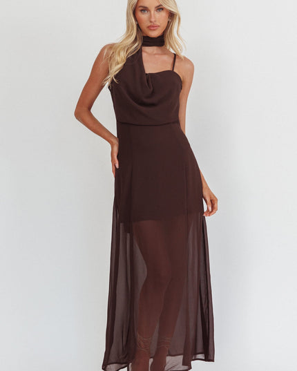 Chocolate Neck Scarf Maxi Dress