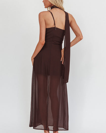 Chocolate Neck Scarf Maxi Dress