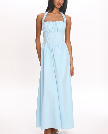 Ice Blue Elasticated Halter Maxi Dress