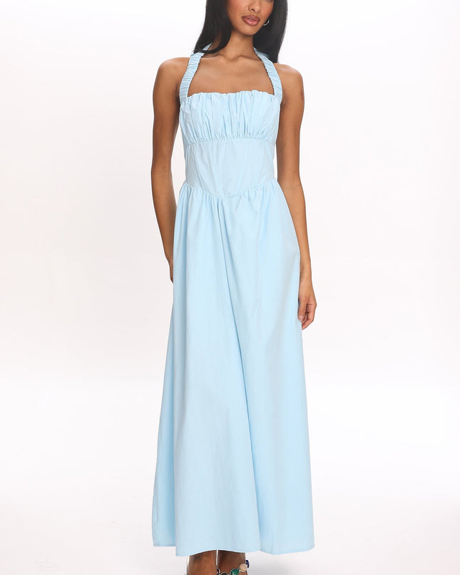 Ice Blue Elasticated Halter Maxi Dress