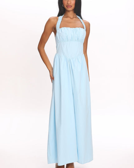 Ice Blue Elasticated Halter Maxi Dress
