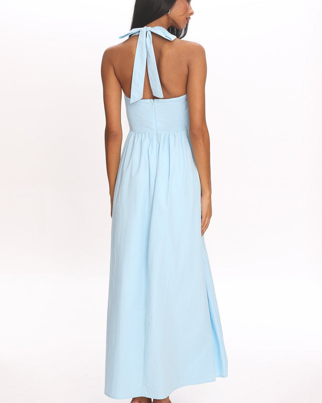 Ice Blue Elasticated Halter Maxi Dress