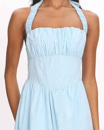 Ice Blue Elasticated Halter Maxi Dress