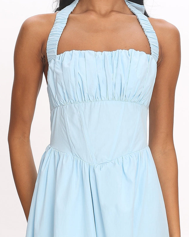 Ice Blue Elasticated Halter Maxi Dress