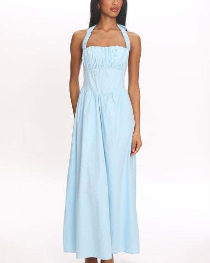 Ice Blue Elasticated Halter Maxi Dress