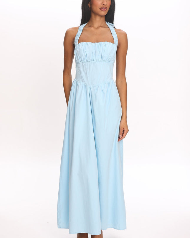 Ice Blue Elasticated Halter Maxi Dress