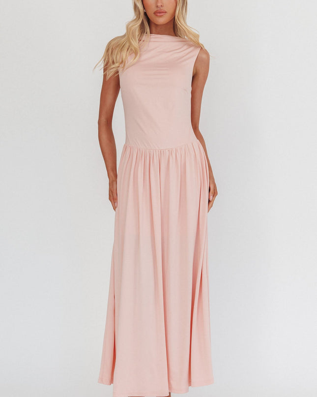 Dusty Pink High Cowl Open Back Maxi Dress