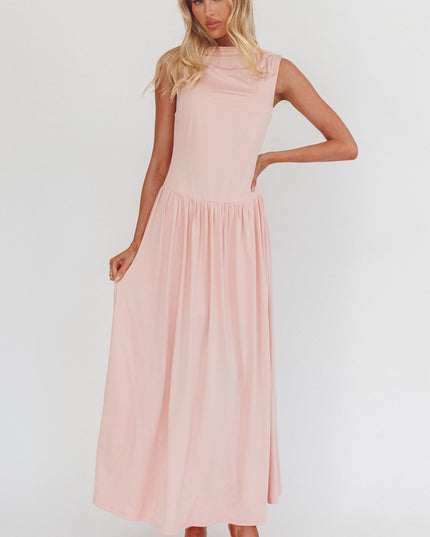 Dusty Pink High Cowl Open Back Maxi Dress