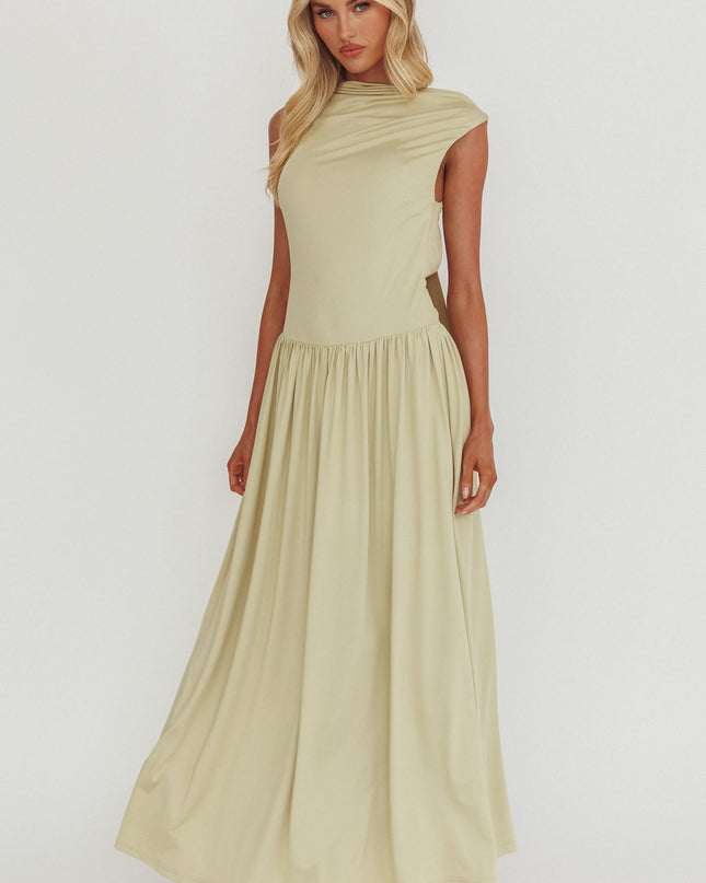 Sage High Cowl Open Back Maxi Dress