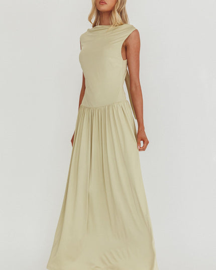 Sage High Cowl Open Back Maxi Dress