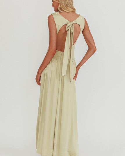 Sage High Cowl Open Back Maxi Dress