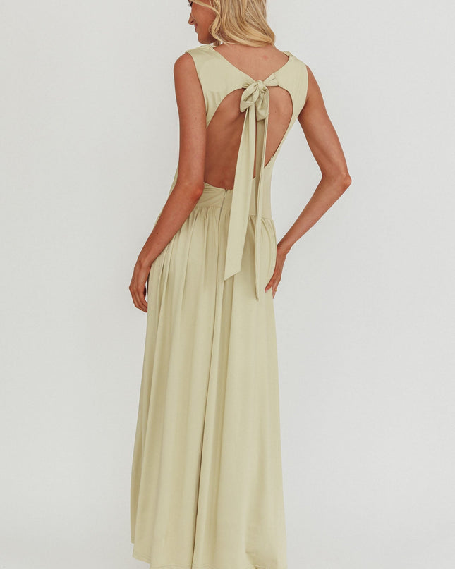 Sage High Cowl Open Back Maxi Dress