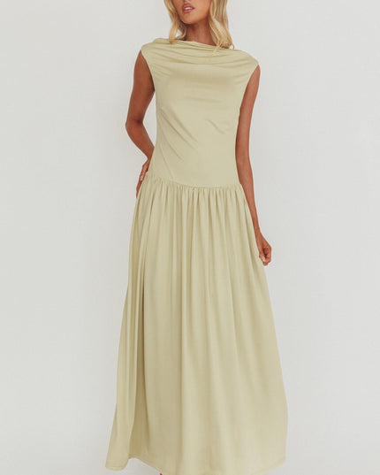 Sage High Cowl Open Back Maxi Dress