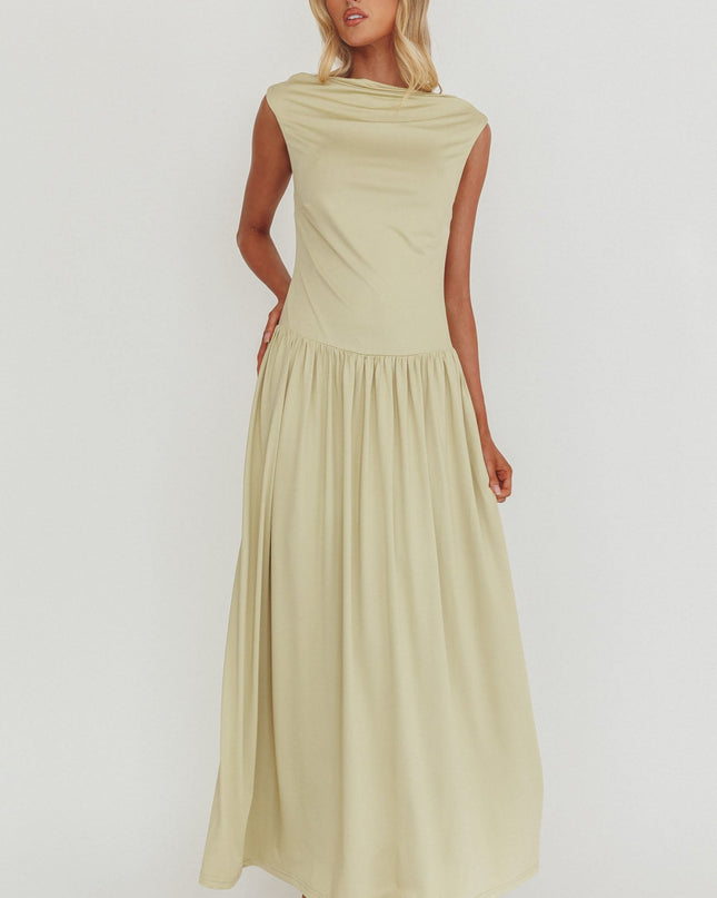 Sage High Cowl Open Back Maxi Dress