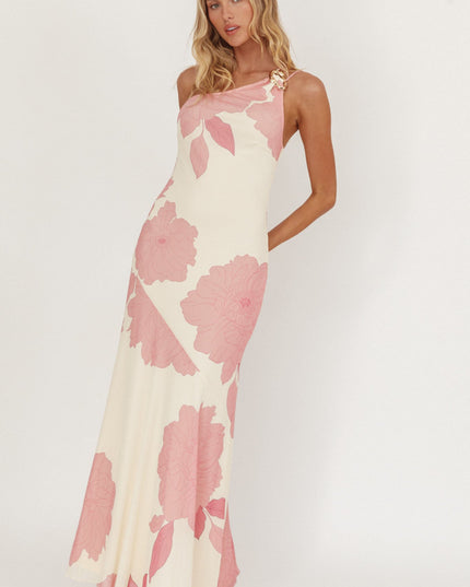 Pink Together One-Shoulder Maxi Dress Floral