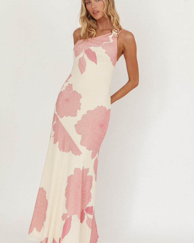 Pink Together One-Shoulder Maxi Dress Floral
