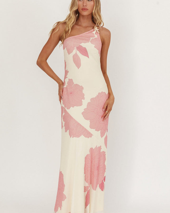 Pink Together One-Shoulder Maxi Dress Floral