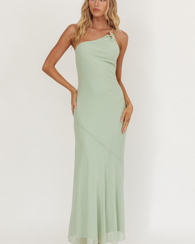 Mint Together One-Shoulder Buckle Maxi Dress