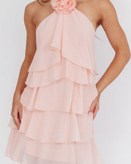 Pink Halterneck Ruffle Mini Dress