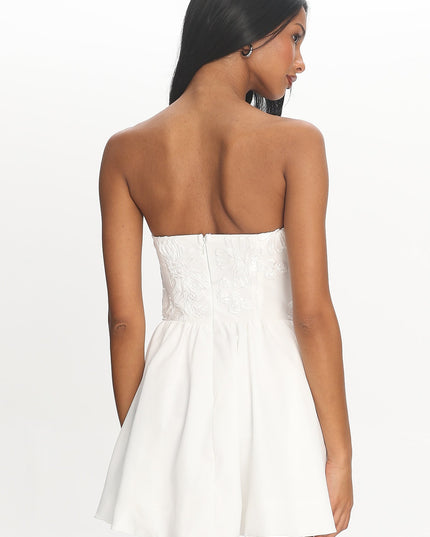 White Basque Waist Strapless Mini Dress