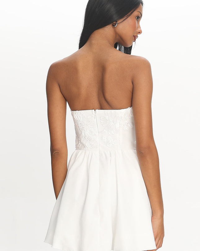 White Basque Waist Strapless Mini Dress